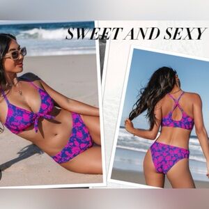 Cupshe Women's Two Piece Bikini Set Floral Print Knot Bunny NWT Size Medium